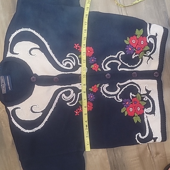 HERMAN GEIST hand embroidered coastal granny cardigan sweater size large blue - Picture 15 of 16